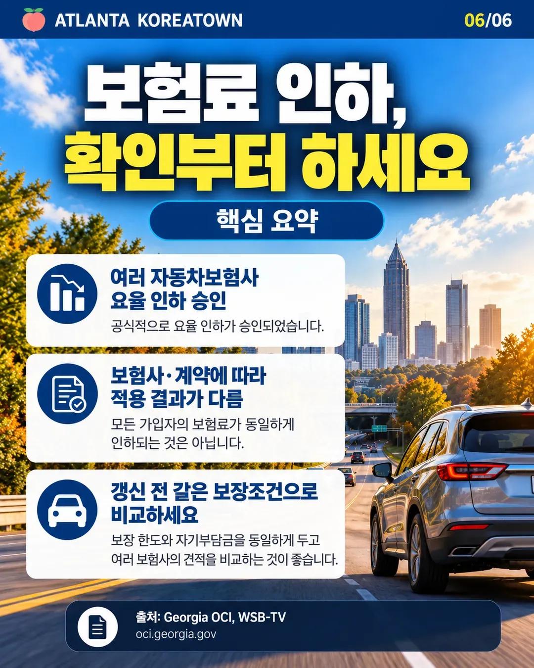 조지아 자동차보험료 드디어 내려간다? 보험사별 인하율 확인하세요 6/6